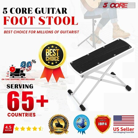 5 Core 5 Core Guitar Foot Stool Stand - 6 Level Height Adjustable Leg Rest - Rubber Pad Stable Feet Stand GFS WHTE